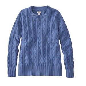 LL Bean Cable Knit Crewneck Sweater Blue Preppy Navy Blue Womens Sz M